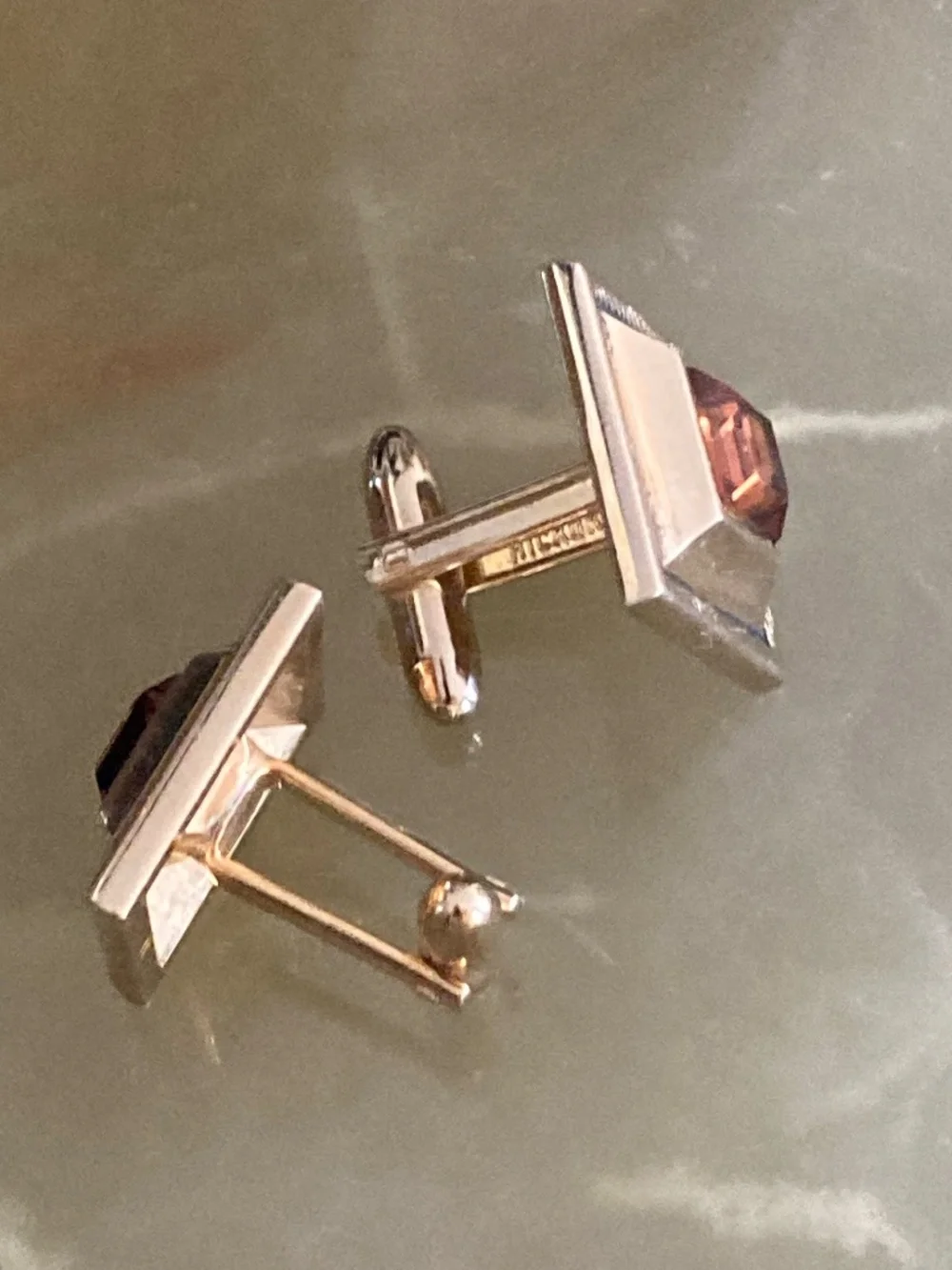 Vintage Hickok Amber Rhinestone Cufflinks & Tie Tack Set – Gold Tone Geometric